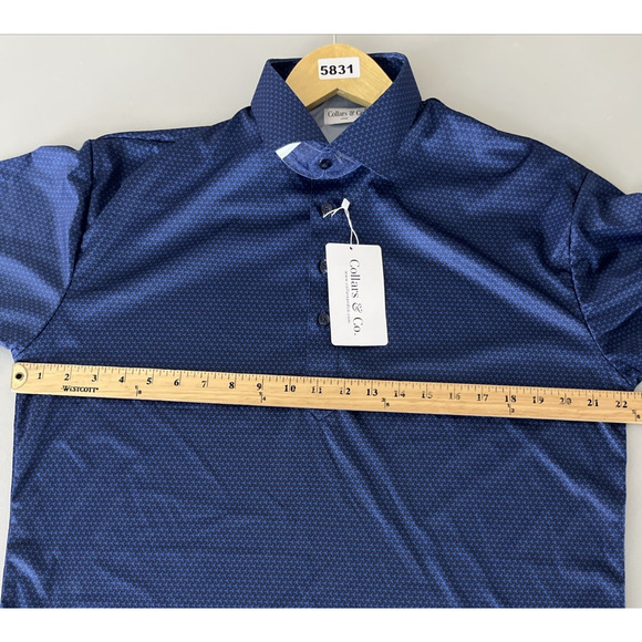 Collars & Co Polo Shirt Mens Large Blue Geometric Performance Golf Dress Collar - Picture 5 of 8